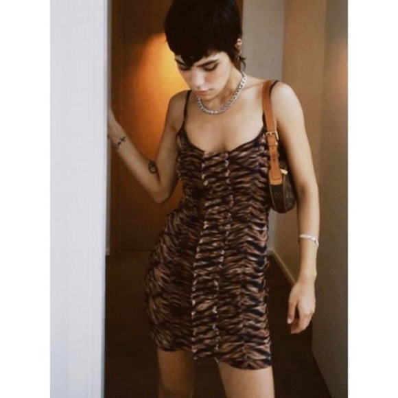 urban outfitters tiger print ruched mesh bodycon mini dress - Picture 1 of 4
